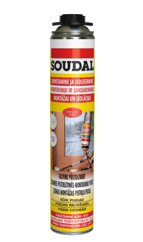 SOUDAL Gunfoam Yellow 50 WINTER 750ml -10c ziemas montāžas putas pistolei